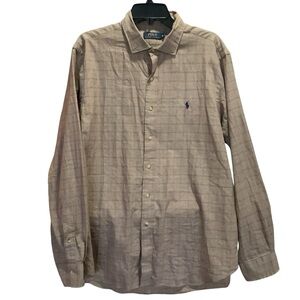 XL POLO Ralph Lauren Button Up Shirt Brown Tan Glen Plaid LS Cotton